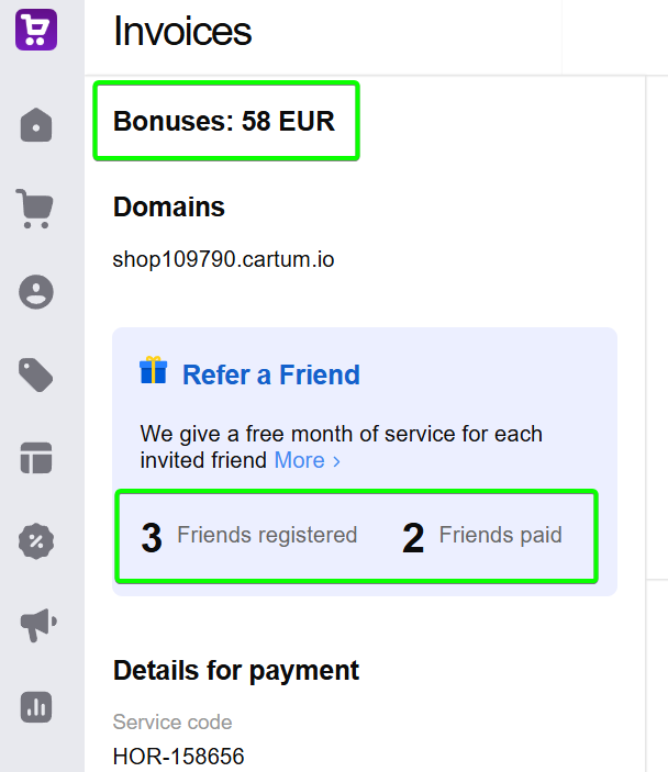 Bonuses for the Invite a Friend to Cartum promotion